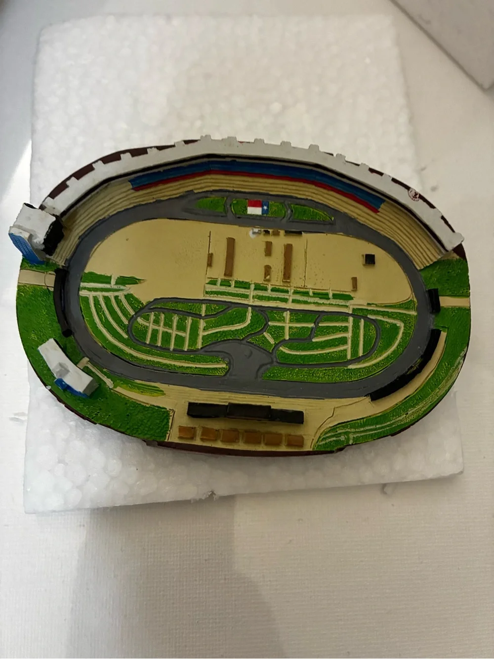 Hand-Painted Oval Race Track  Decor in Green and Tan